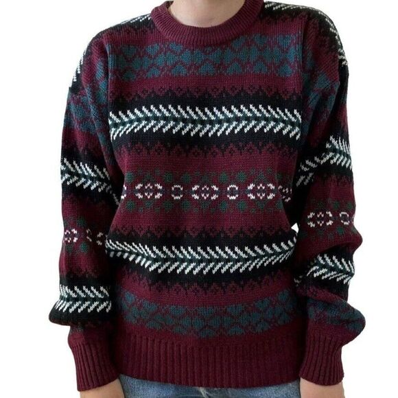Vintage 1980s Crew Neck Geometric Ugly Christmas Sweater Preppy Sz M - Picture 4 of 6